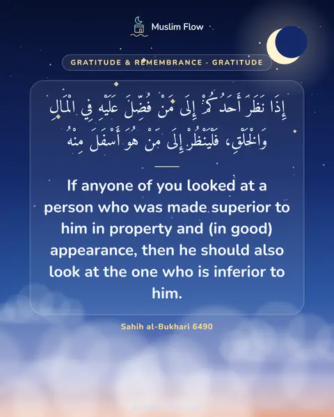 Sahih al-Bukhari 6490: If anyone of you looked at a person who was made superior to him in property and (in good)…
