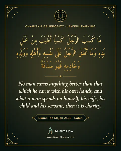 Sunan Ibn Majah 2138 · Sahih: No man earns anything better than that which he earns with his own hands, and what a man spends on…