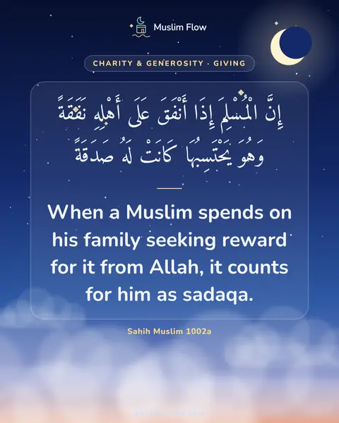 Sahih Muslim 1002a: When a Muslim spends on his family seeking reward for it from Allah, it counts for him as sadaqa.