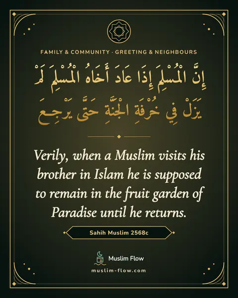 Sahih Muslim 2568c: Verily, when a Muslim visits his brother in Islam he is supposed to remain in the fruit garden of…