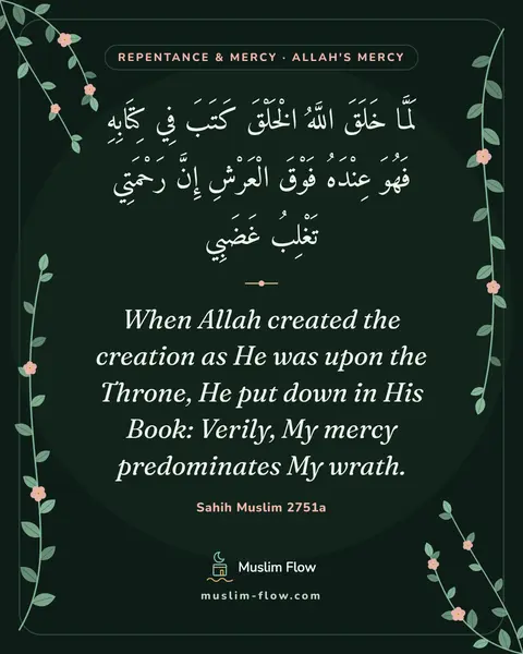 Sahih Muslim 2751a: When Allah created the creation as He was upon the Throne, He put down in His Book: Verily, My…