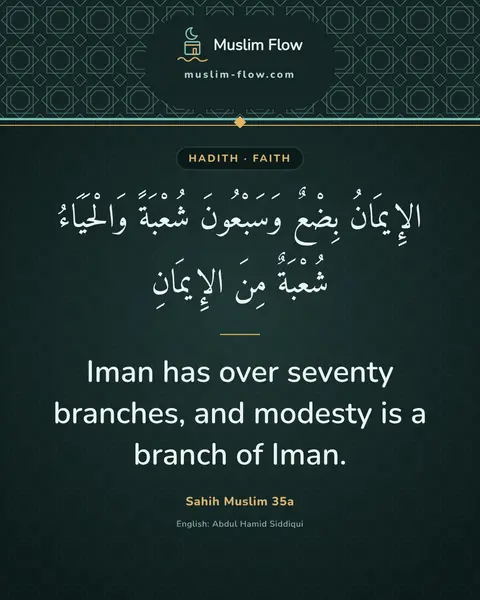 Sahih Muslim 35a: Iman has over seventy branches, and modesty is a branch of Iman.