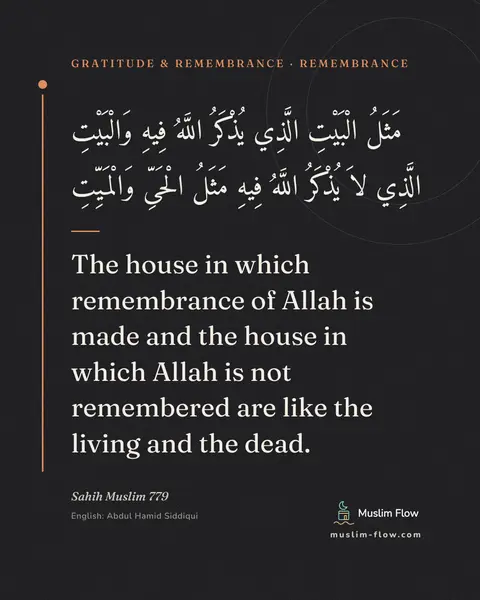 Sahih Muslim 779: The house in which remembrance of Allah is made and the house in which Allah is not remembered are…