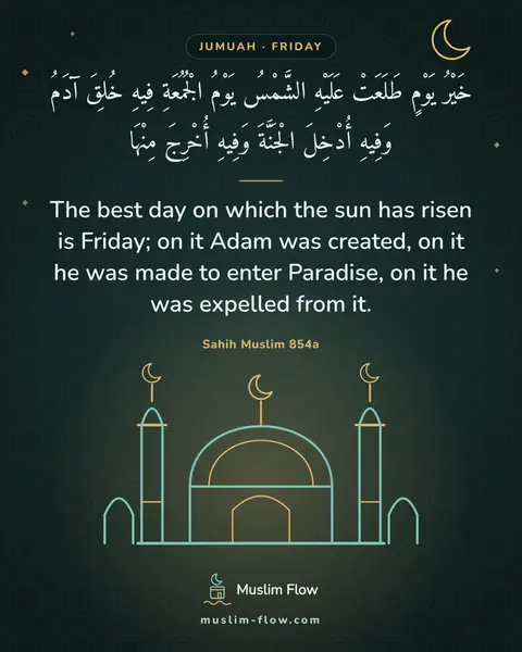 Sahih Muslim 854a: The best day on which the sun has risen is Friday; on it Adam was created, on it he was made to…