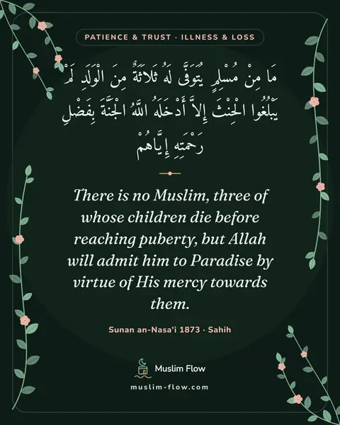 Sunan an-Nasa'i 1873 · Sahih: There is no Muslim, three of whose children die before reaching puberty, but Allah will admit him…