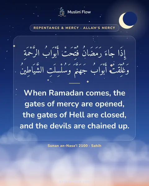 Sunan an-Nasa'i 2100 · Sahih: When Ramadan comes, the gates of mercy are opened, the gates of Hell are closed, and the devils are…
