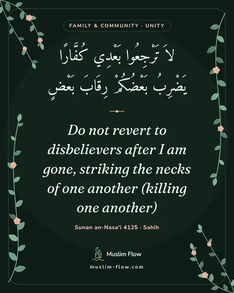 Sunan an-Nasa'i 4125 · Sahih: Do not revert to disbelievers after I am gone, striking the necks of one another (killing one…
