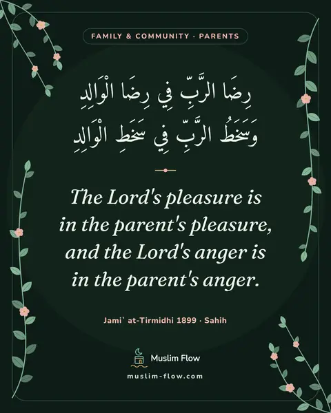 Jami` at-Tirmidhi 1899 · Sahih: The Lord's pleasure is in the parent's pleasure, and the Lord's anger is in the parent's anger.