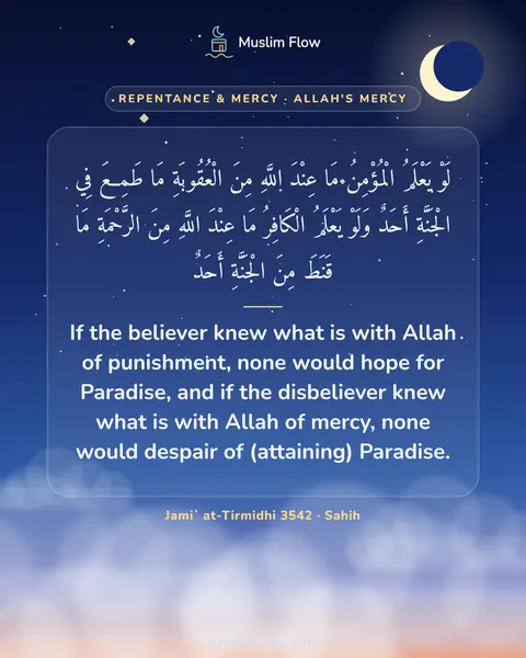 Jami` at-Tirmidhi 3542 · Sahih: If the believer knew what is with Allah of punishment, none would hope for Paradise, and if the…