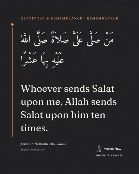 Jami` at-Tirmidhi 485 · Sahih: Whoever sends Salat upon me, Allah sends Salat upon him ten times.