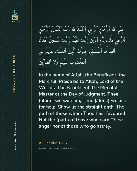 Al-Faatiha 1:1-7: In the name of Allah, the Beneficent, the Merciful. Praise be to Allah, Lord of the Worlds, The…