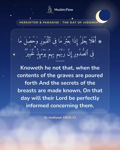 Al-Aadiyaat 100:9-11: Knoweth he not that, when the contents of the graves are poured forth And the secrets of the…