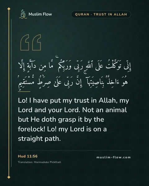 Hud 11:56: Lo! I have put my trust in Allah, my Lord and your Lord. Not an animal but He doth grasp it by the…