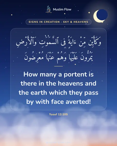 Yusuf 12:105: How many a portent is there in the heavens and the earth which they pass by with face averted!