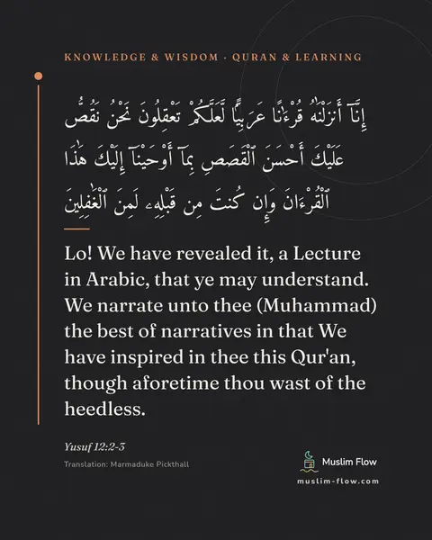 Yusuf 12:2-3: Lo! We have revealed it, a Lecture in Arabic, that ye may understand. We narrate unto thee…