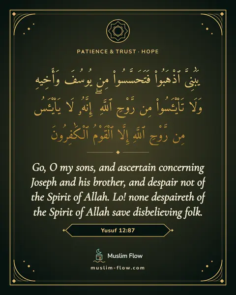 Yusuf 12:87: Go, O my sons, and ascertain concerning Joseph and his brother, and despair not of the Spirit of…