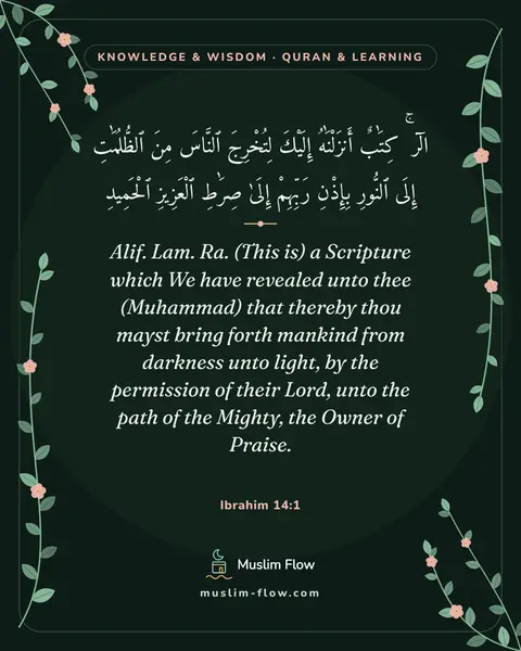 Ibrahim 14:1: Alif. Lam. Ra. (This is) a Scripture which We have revealed unto thee (Muhammad) that thereby thou…