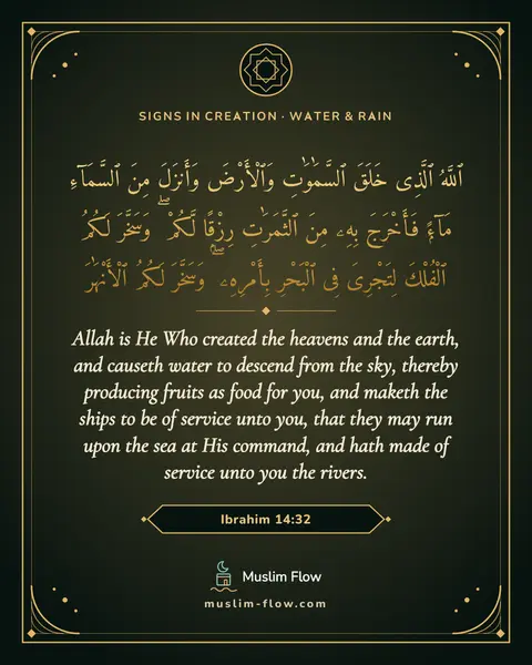 Ibrahim 14:32: Allah is He Who created the heavens and the earth, and causeth water to descend from the sky…