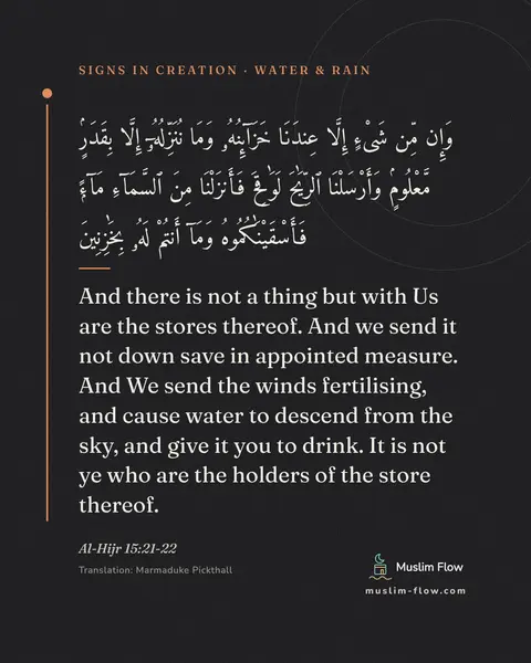 Al-Hijr 15:21-22: And there is not a thing but with Us are the stores thereof. And we send it not down save in…