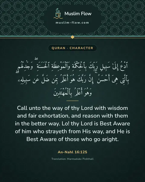 An-Nahl 16:125: Call unto the way of thy Lord with wisdom and fair exhortation, and reason with them in the better…