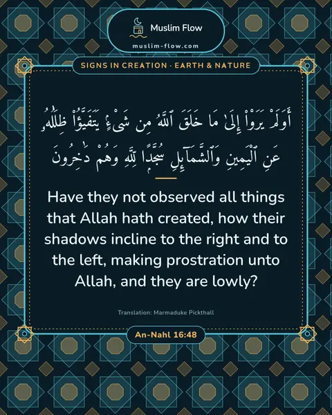 An-Nahl 16:48: Have they not observed all things that Allah hath created, how their shadows incline to the right…
