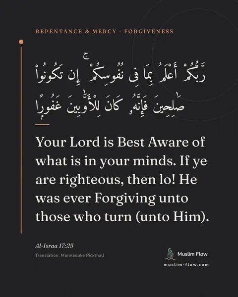 Al-Israa 17:25: Your Lord is Best Aware of what is in your minds. If ye are righteous, then lo! He was ever…