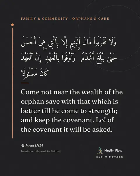 Al-Israa 17:34: Come not near the wealth of the orphan save with that which is better till he come to strength; and…