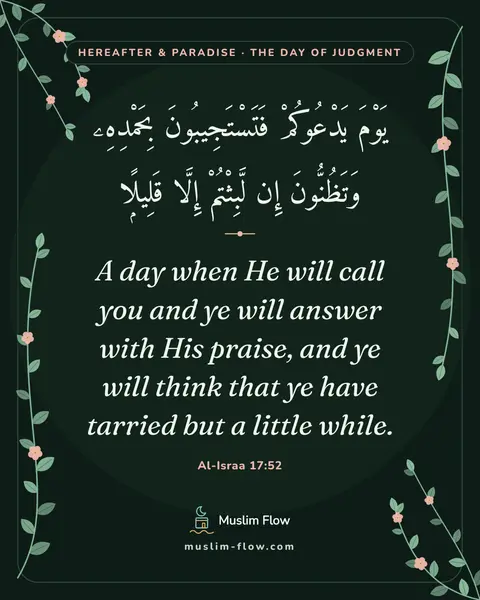Al-Israa 17:52: A day when He will call you and ye will answer with His praise, and ye will think that ye have…
