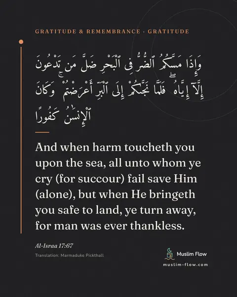 Al-Israa 17:67: And when harm toucheth you upon the sea, all unto whom ye cry (for succour) fail save Him (alone)…