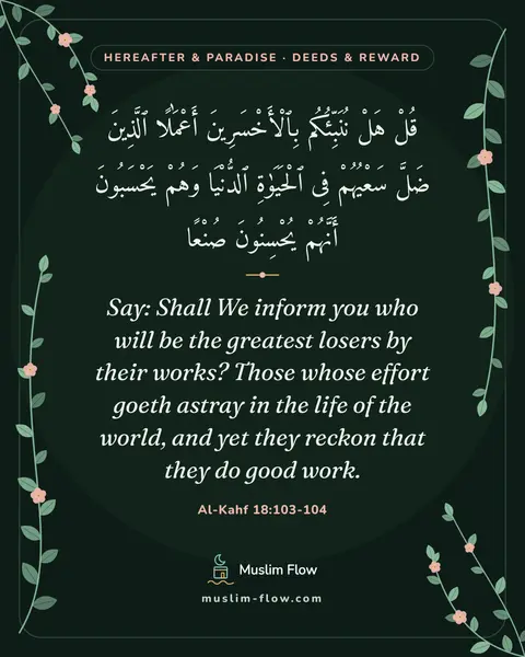 Al-Kahf 18:103-104: Say: Shall We inform you who will be the greatest losers by their works? Those whose effort goeth…