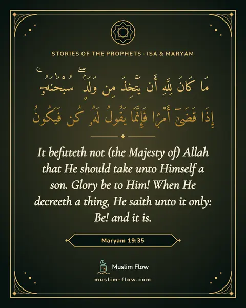 Maryam 19:35: It befitteth not (the Majesty of) Allah that He should take unto Himself a son. Glory be to Him!…