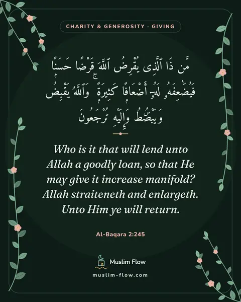 Al-Baqara 2:245: Who is it that will lend unto Allah a goodly loan, so that He may give it increase manifold? Allah…