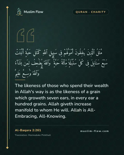 Al-Baqara 2:261: The likeness of those who spend their wealth in Allah's way is as the likeness of a grain which…