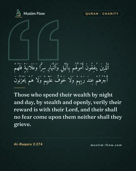 Al-Baqara 2:274: Those who spend their wealth by night and day, by stealth and openly, verily their reward is with…
