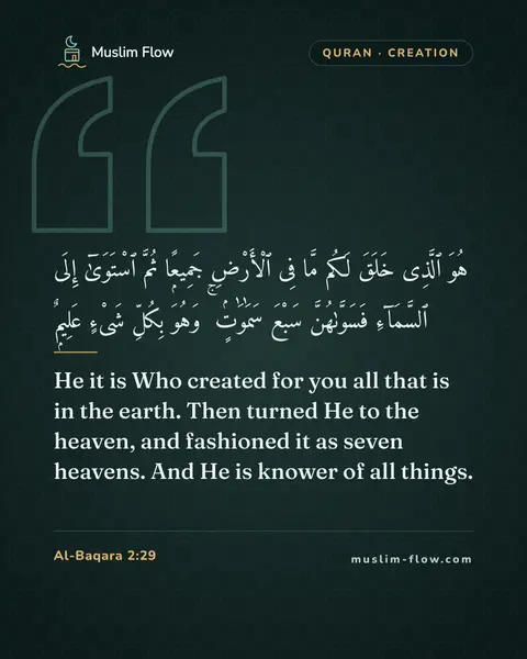 Al-Baqara 2:29: He it is Who created for you all that is in the earth. Then turned He to the heaven, and fashioned…