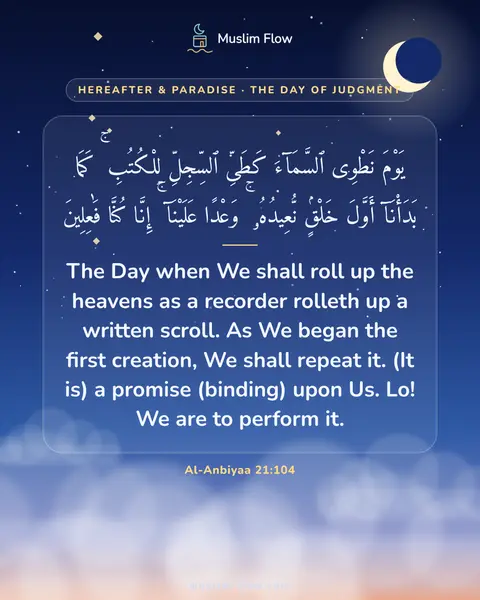 Al-Anbiyaa 21:104: The Day when We shall roll up the heavens as a recorder rolleth up a written scroll. As We began…