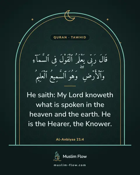 Al-Anbiyaa 21:4: He saith: My Lord knoweth what is spoken in the heaven and the earth. He is the Hearer, the Knower.