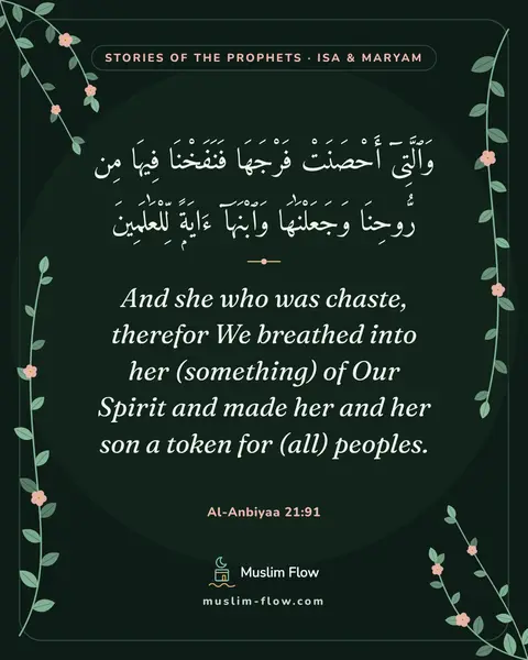 Al-Anbiyaa 21:91: And she who was chaste, therefor We breathed into her (something) of Our Spirit and made her and…