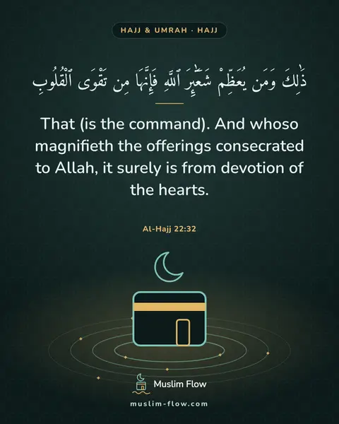 Al-Hajj 22:32: That (is the command). And whoso magnifieth the offerings consecrated to Allah, it surely is from…