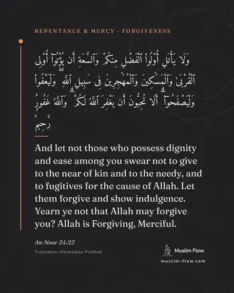 An-Noor 24:22: And let not those who possess dignity and ease among you swear not to give to the near of kin and…