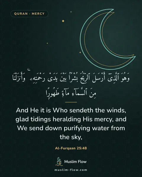 Al-Furqaan 25:48: And He it is Who sendeth the winds, glad tidings heralding His mercy, and We send down purifying…