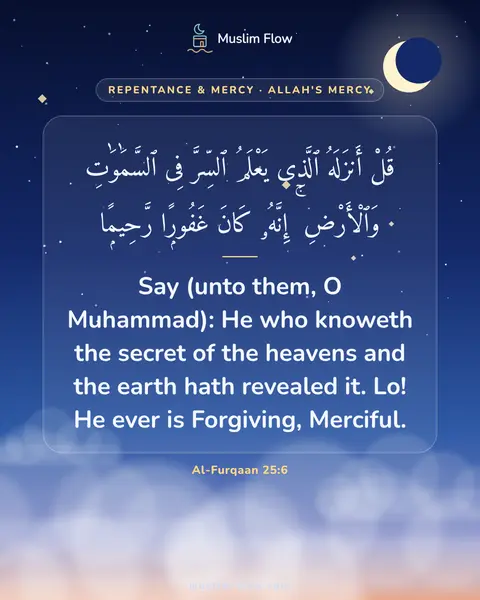 Al-Furqaan 25:6: Say (unto them, O Muhammad): He who knoweth the secret of the heavens and the earth hath revealed…