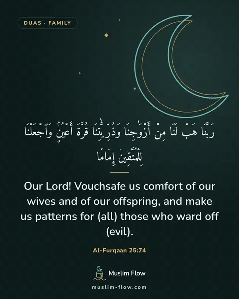 Al-Furqaan 25:74: Our Lord! Vouchsafe us comfort of our wives and of our offspring, and make us patterns for (all)…