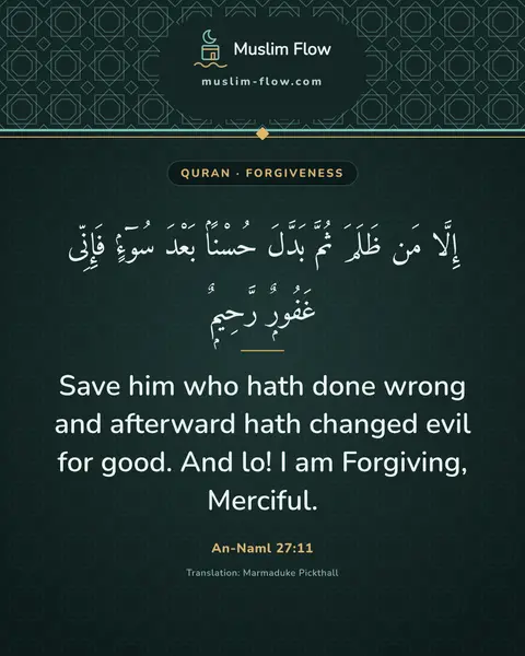 An-Naml 27:11: Save him who hath done wrong and afterward hath changed evil for good. And lo! I am Forgiving…