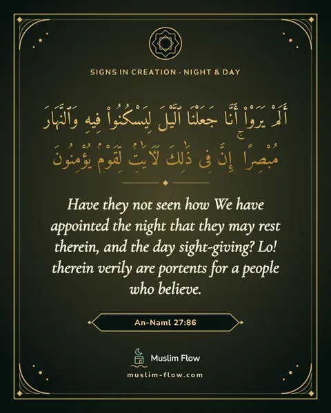 An-Naml 27:86: Have they not seen how We have appointed the night that they may rest therein, and the day…