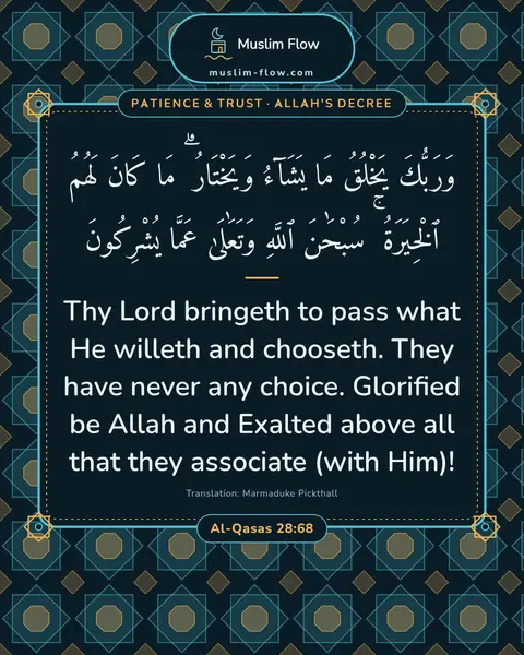 Al-Qasas 28:68: Thy Lord bringeth to pass what He willeth and chooseth. They have never any choice. Glorified be…