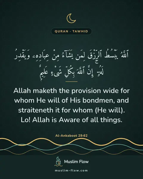 Al-Ankaboot 29:62: Allah maketh the provision wide for whom He will of His bondmen, and straiteneth it for whom (He…