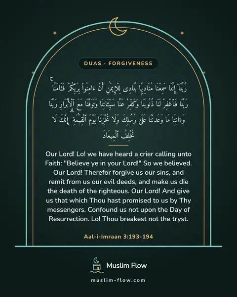 Aal-i-Imraan 3:193-194: Our Lord! Lo! we have heard a crier calling unto Faith: "Believe ye in your Lord!" So we believed…