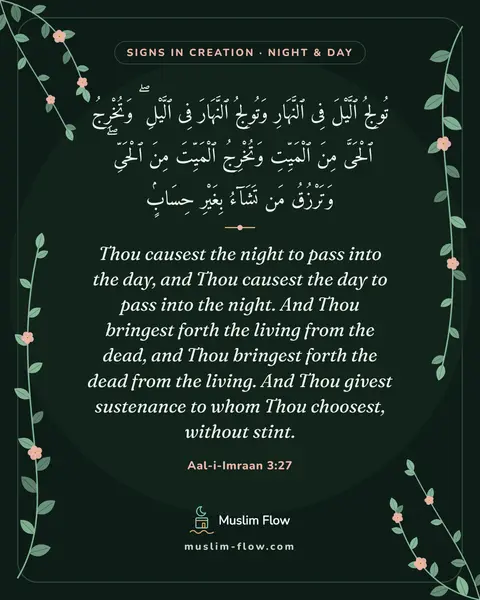 Aal-i-Imraan 3:27: Thou causest the night to pass into the day, and Thou causest the day to pass into the night. And…