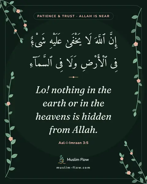 Aal-i-Imraan 3:5: Lo! nothing in the earth or in the heavens is hidden from Allah.